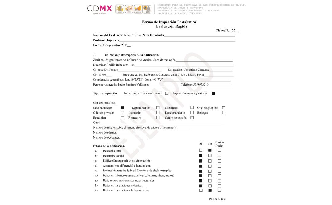 Característica. Entre otros puntos, se calificará si el inmueble es una edificación insegura o de riesgo alto. (ESPECIAL)