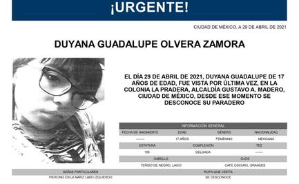 Activan Alerta Amber por Duyana Olvera, joven de 17 años desaparecida en la GAM