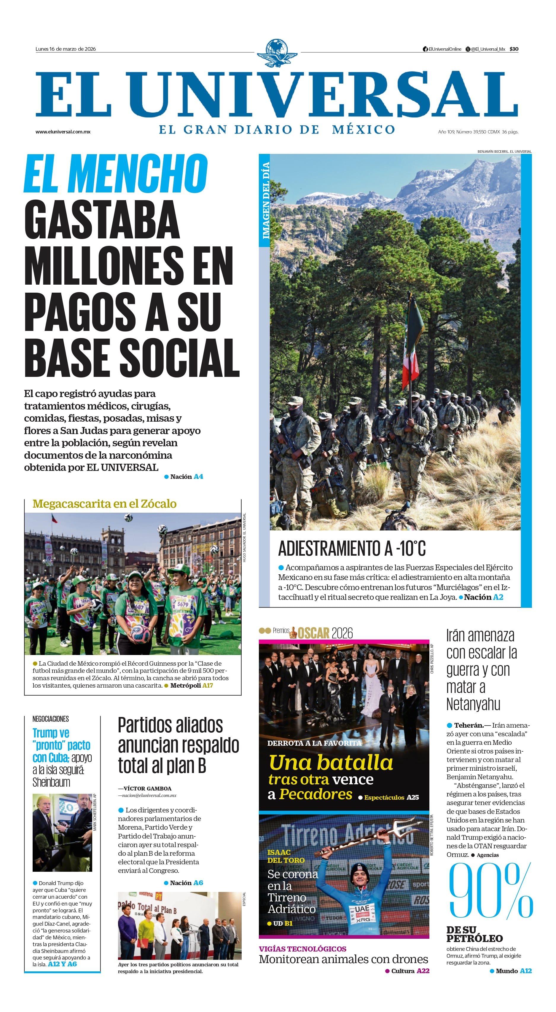 Portada impresa del 16 de marzo de 2026