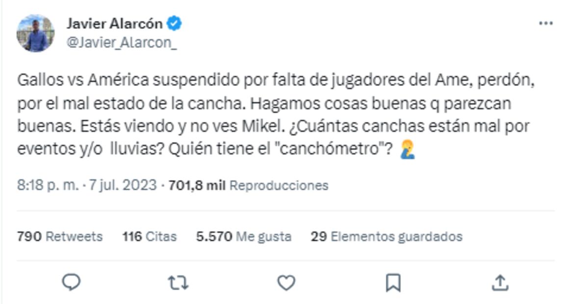 Tuit de Javier Alarcón
