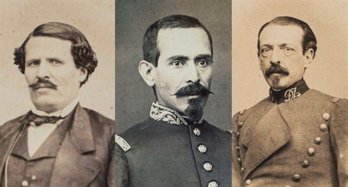 De izquierda a derecha: generales Jesús González Ortega y Francisco Alatorre, coronel Miguel Auza