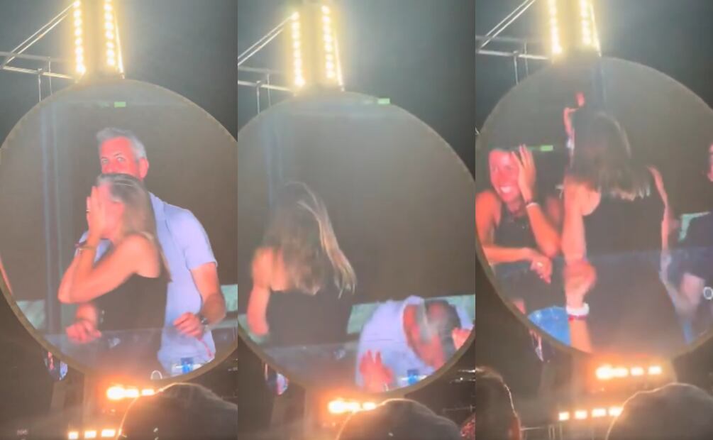 Esta fue la reacción de la pareja al percatarse que su imagen estaba en la pantalla grande del concierto. Foto: X
