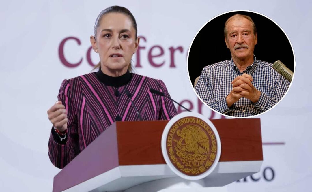 Claudia Sheinbaum, presidenta de México, durante la mañanera del 12 de noviembre del 2025 y el expresidente Vicente Fox. Fotos: Fernanda Rojas/ EL UNIVERSAL y Especial