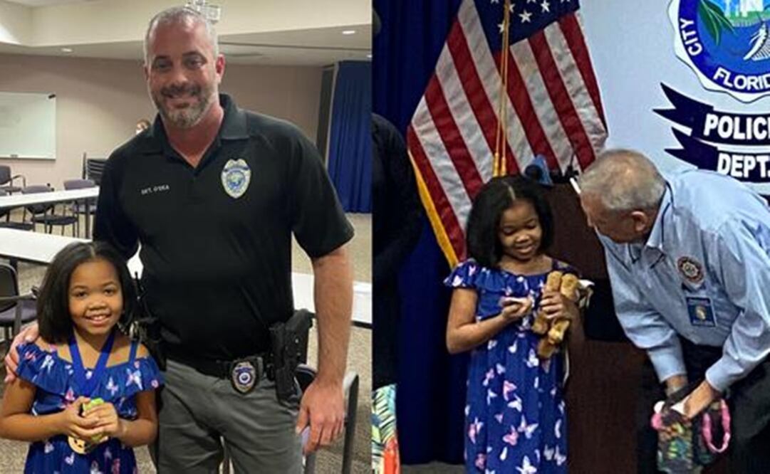 La policía de Florida premió a la valiente Journee. Foto: Twitter @West Palm Beach PD