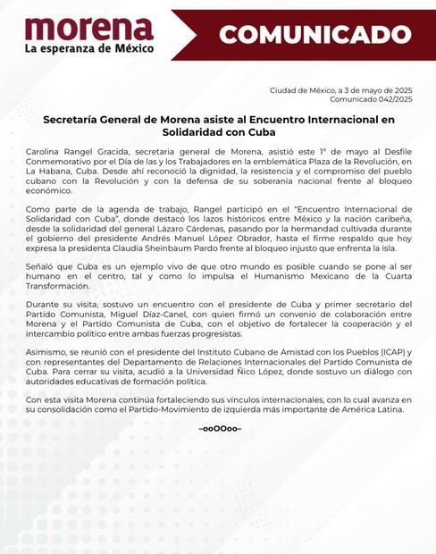 Morena firma convenio con Partido Comunista de Cuba. Foto: Especial
