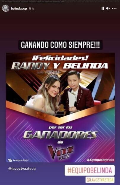 Belinda y Randy triunfan en "La Voz Kids"; enternecen con "foto familiar" junto a Nodal