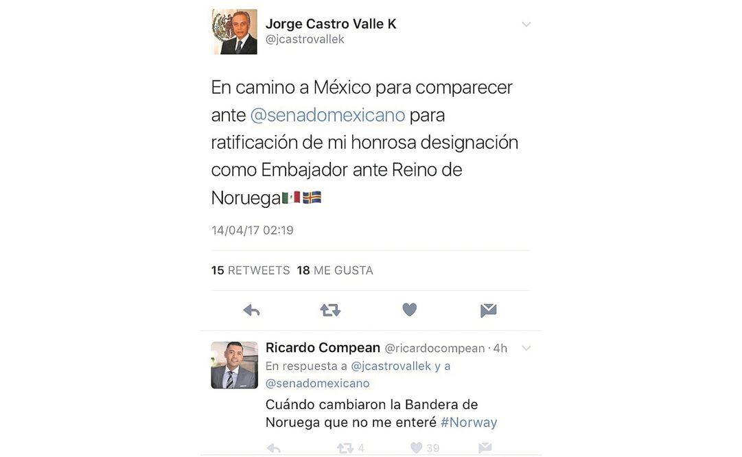 Error. Tras la equivocación del diplomático, surgieron críticas y burlas de los usuarios de la red social. [FOTO: Tomada de Twitter]