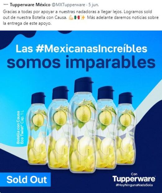 Tupperware presume que se agotó la botella que apoya al equipo de natación artística