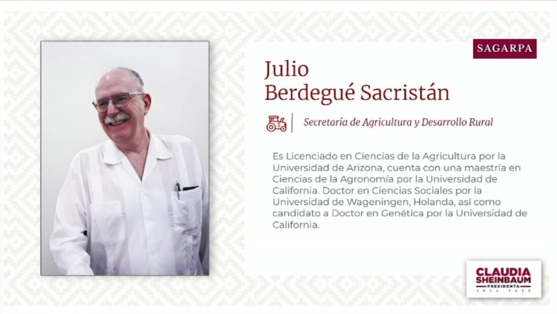 Julio Berdegué Sacristán será secretario de Agricultura y Desarrollo Rural en el gobierno de Claudia Sheinbaum. Foto: Especial