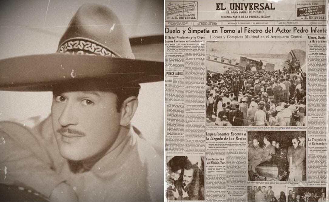 Pedro Infante (left) & first page of EL UNIVERSAL newspaper of April 15, 1957 – File photos/EL UNIVERSAL