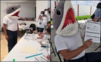 Ahora poblano se disfraza de tiburón para recibir la vacuna antiCovid