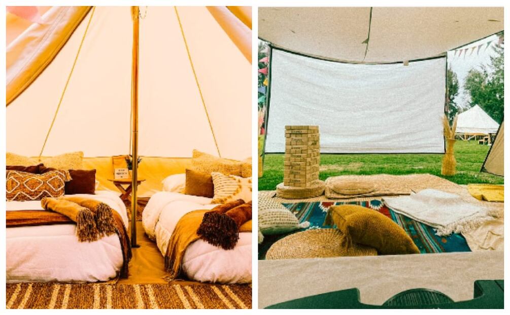 Descubre el glamping al sur de la CDMX, un campamento que cuenta con las instalaciones necesarias para que disfrutes del cine al aire libre. Imagen: Instagram @yo_epico.