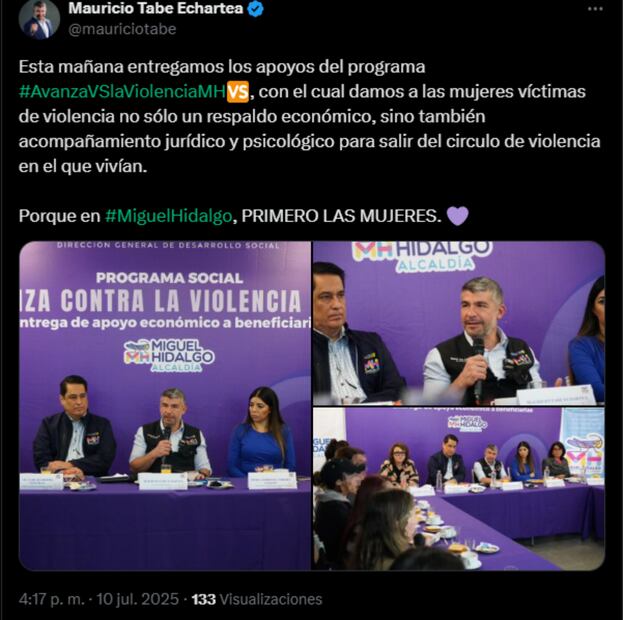 Mauricio Tabe informa de la entrega de apoyos económicos (10/07/2025). Foto: Captura de pantalla
