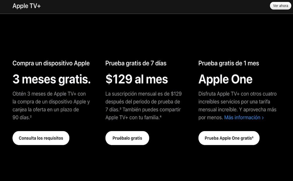 Costo de Apple TV+. Captura de pantalla