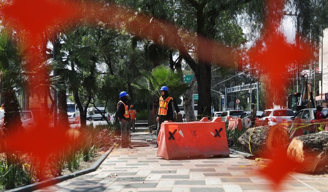 Trabajadores retiran el adoquín del camellón de avenida Talismán, en Gustavo A. Madero, el 26 de agosto de 2025, para iniciar los trabajos de reparación de un socavón en el que el sábado pasado cayó una señora. Foto: Carlos Mejía /EL UNIVERSAL