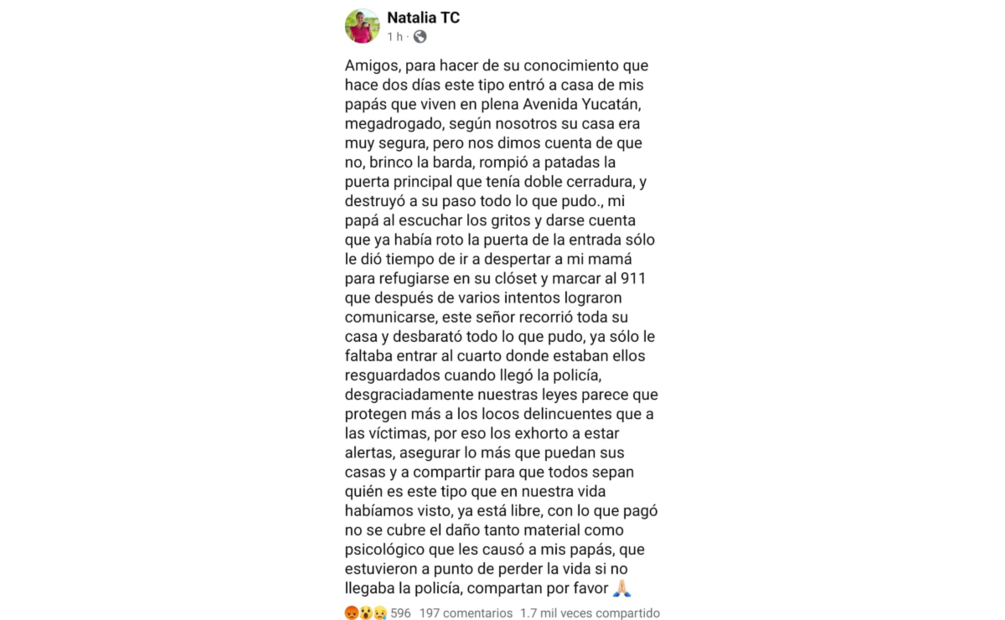 Natalia TC denunció a través de sus redes sociales el ataque que sufrieron sus padres (07/02/2025). Foto: Especial