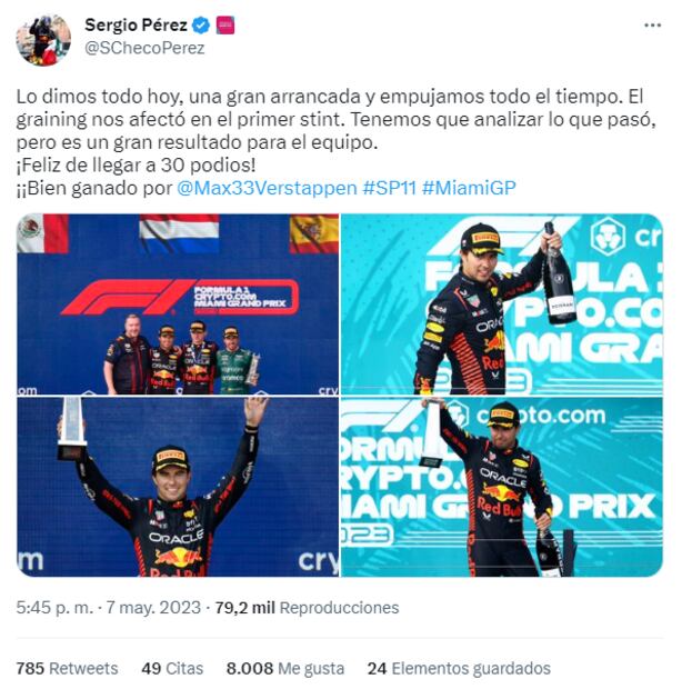 Tuit de Sergio Pérez