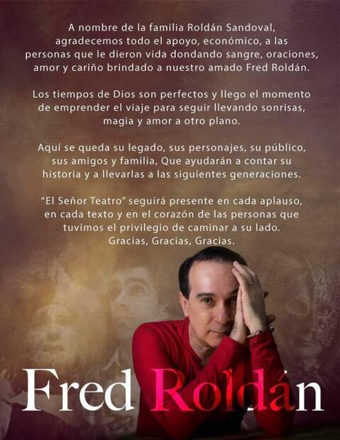 Fallece el actor Fred Roldán, enfrentaba un cáncer muy agresivo en el cuello