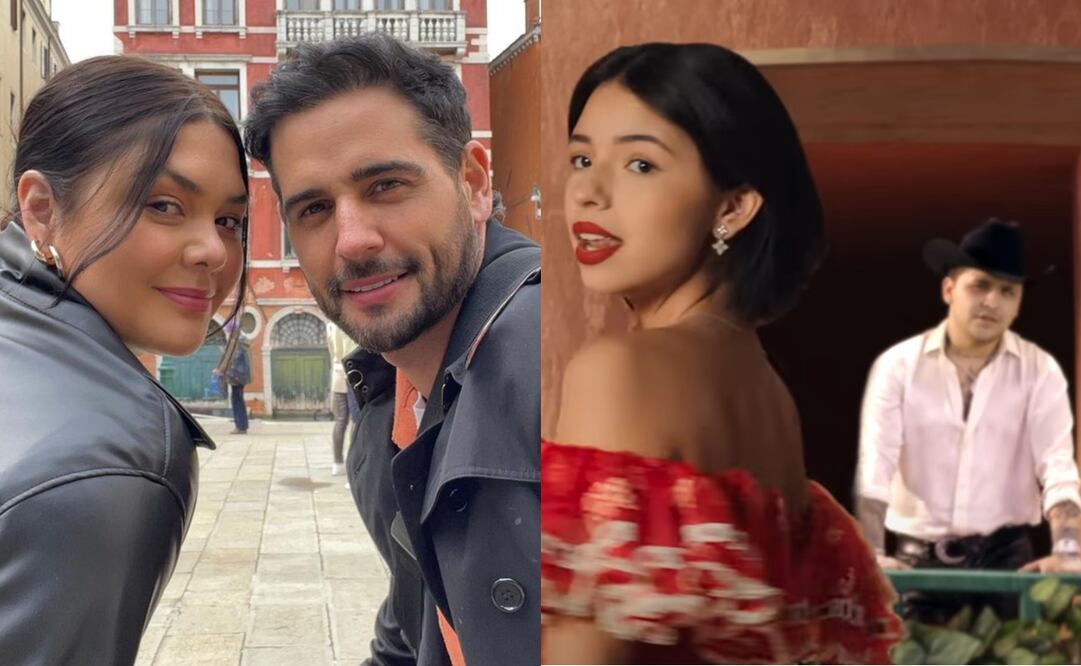 Yuridia junto a su pareja Matías Aranda y Ángela Aguilar junto a Christian Nodal. Foto: Vía Instagram/ captura de pantalla Youtube.