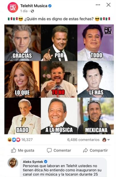 Aleks Syntek reacciona a meme de Telehit: "creo que el community manager no conocía mi carrera"