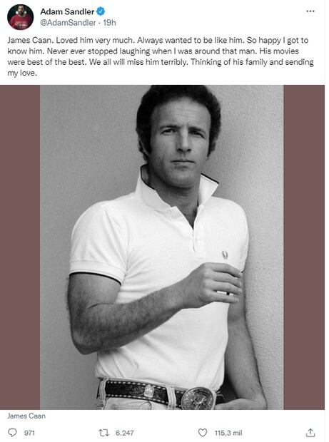Adam Sandler despide con cariño a James Caan: "Siempre quise ser como él"