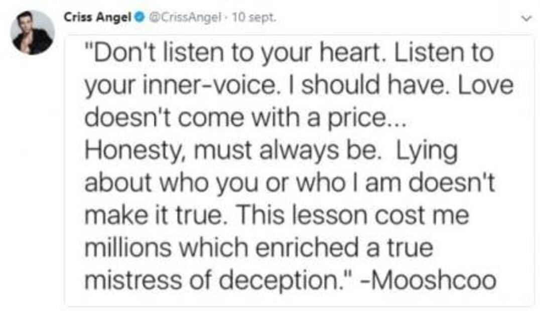 ¿Criss Angel dedica mensaje a Belinda?