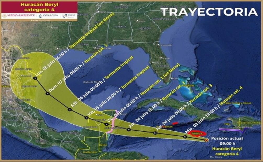 Huracán Beryl: Quintana Roo entra en Alerta Amarilla; peligro moderado ante el acercamiento del ciclón. Foto: Captura de pantalla