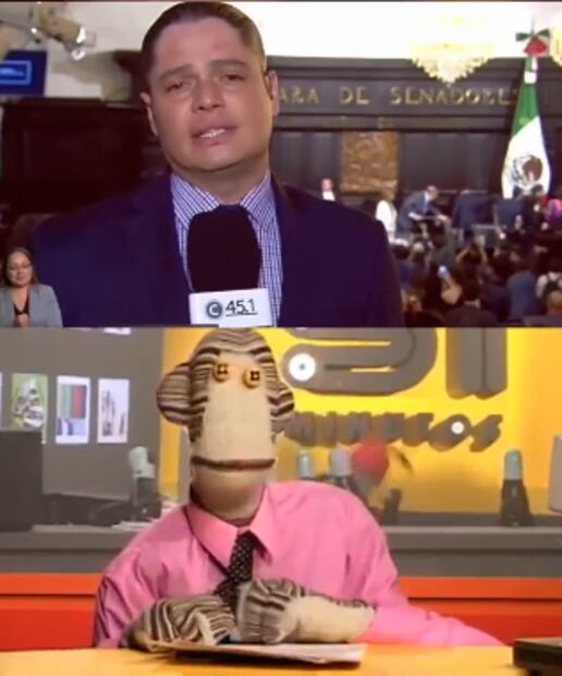 Comparación de la pelea entre el priista, Alito Moreno, con el presidente de la Mesa Directiva, Noroña, y una escena de 31 Minutos. Foto: X
