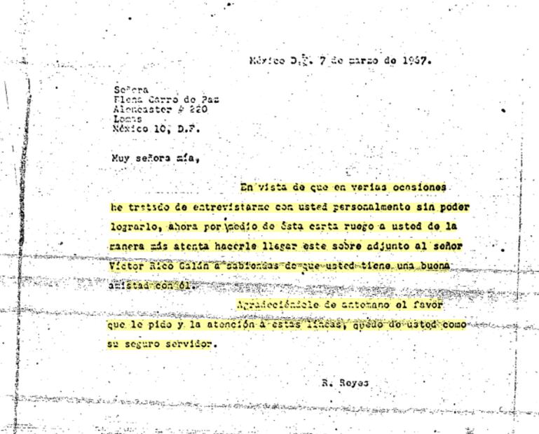 La carta que la CIA pretendía que fuera entregada por Garro. En los documentos desclasificados no se explica la finalidad de la misiva. Foto: Captura de pantalla.