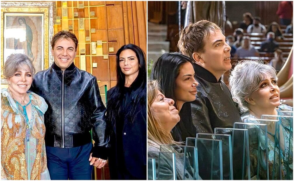 Cristian Castro visita la Basílica de Guadalupe con su novia Mariela y su madre Verónica Castro. Fotos: Instagram.