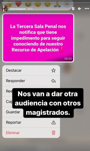 Daniela Parra anuncia el cambio de fecha de la audiencia de apelación Héctor Parra. Foto: Captura vía Instagram oficial.