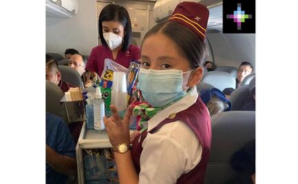Con pastel y piñata de avión, aerolínea cumple sueño de niña de ser sobrecargo por un día