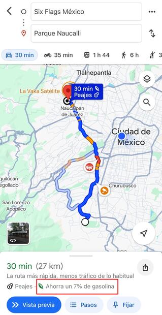 Rutas ecológicas de Google Maps. Foto: Captura de pantalla
