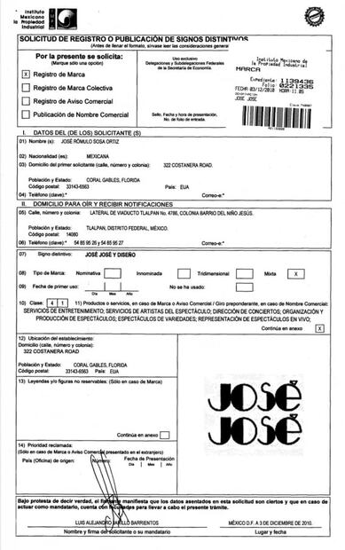 Los registros de propiedad que rodean a la marca "José José"
