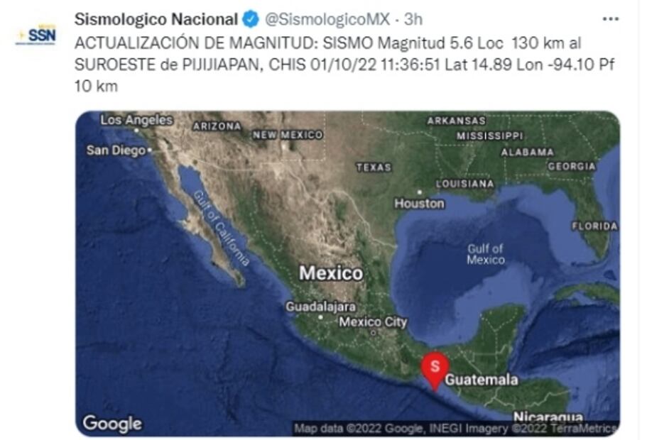 Ajustan a 5.6 magnitud de sismo en Pijijiapan, Chiapas