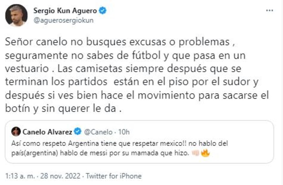 Kun Agüero sale en defensa de Messi: "Canelo, seguro no sabes de futbol"