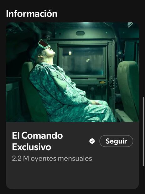 La cuenta oficial de El Comando Exclusivo en Spotify utiliza una fotografía de Hernández Medrano. Crédito de foto: Spotify.