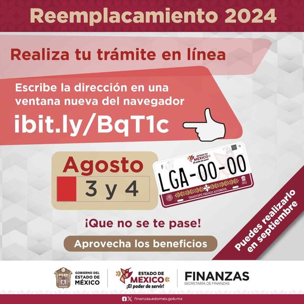 Reemplacamiento 2024. Foto: finanzas.edomex.gob.mx