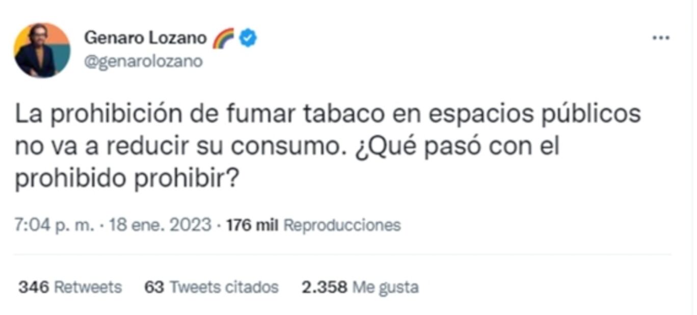 Genaro Lozano critica nueva ley antitabaco: "¿Qué pasó con el prohibido prohibir?"