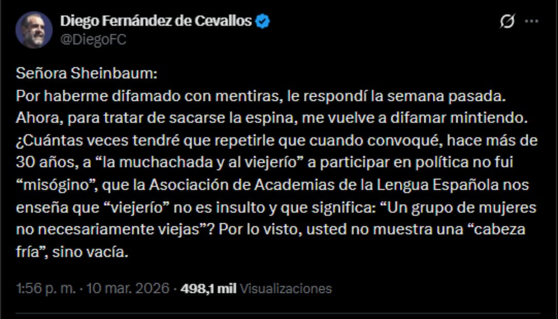 Publicación de Diego Fernández de Cevallos en X. Foto: captura de pantalla