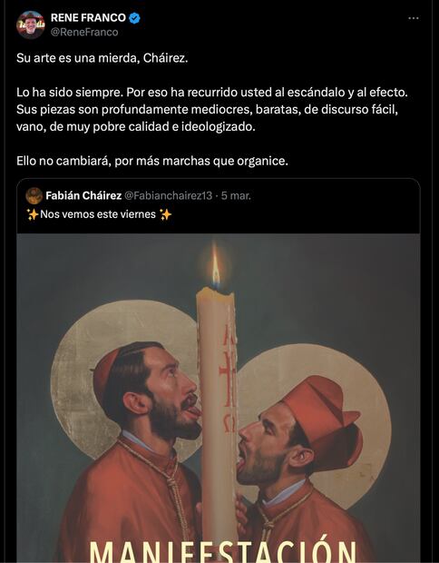 René Franco lanza dardo a pintor Fabián Cháirez tras convocar a manifestación pacífica. Foto: Captura de pantalla