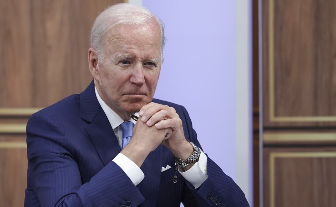 Joe Biden se reúne virtualmente con los fabricantes de fórmula para bebés en el edificio de oficinas ejecutivas de Eisenhower en Washington. Foto: AFP 