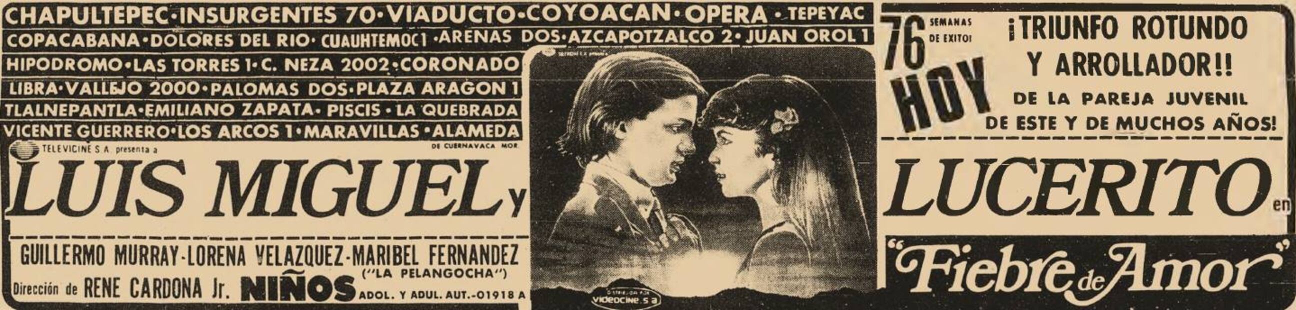 Luis Miguel y Lucero protagonizaron "Fiebre de amor". Hemeroteca EL UNIVERSAL.