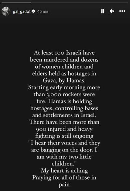 Mensaje de Gal Gadot sobre el ataque que sufrió Israel.
