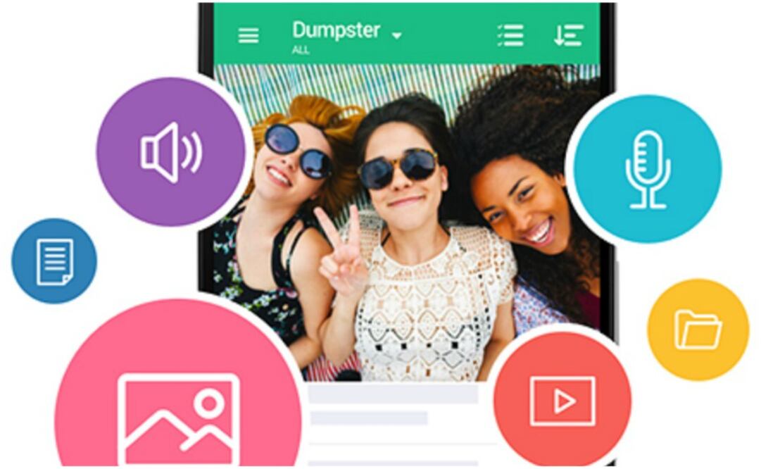 Dumpster te permite respaldar tanto archivos, contenido multimedia como aplicaciones, y ordenarlos por fecha, tamaño tipo y nombre