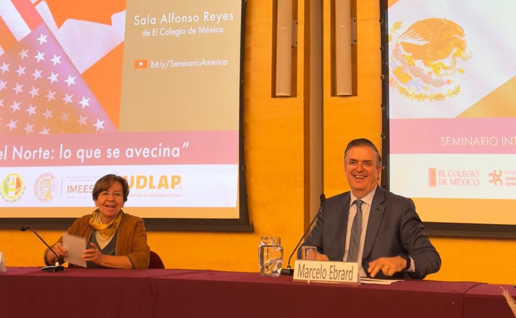 Marcelo Ebrad durante el seminario “América del Norte: lo que se avecina”, organizado por El Colegio de México, 13 de noviembre de 2024. Foto: X @m_ebrard