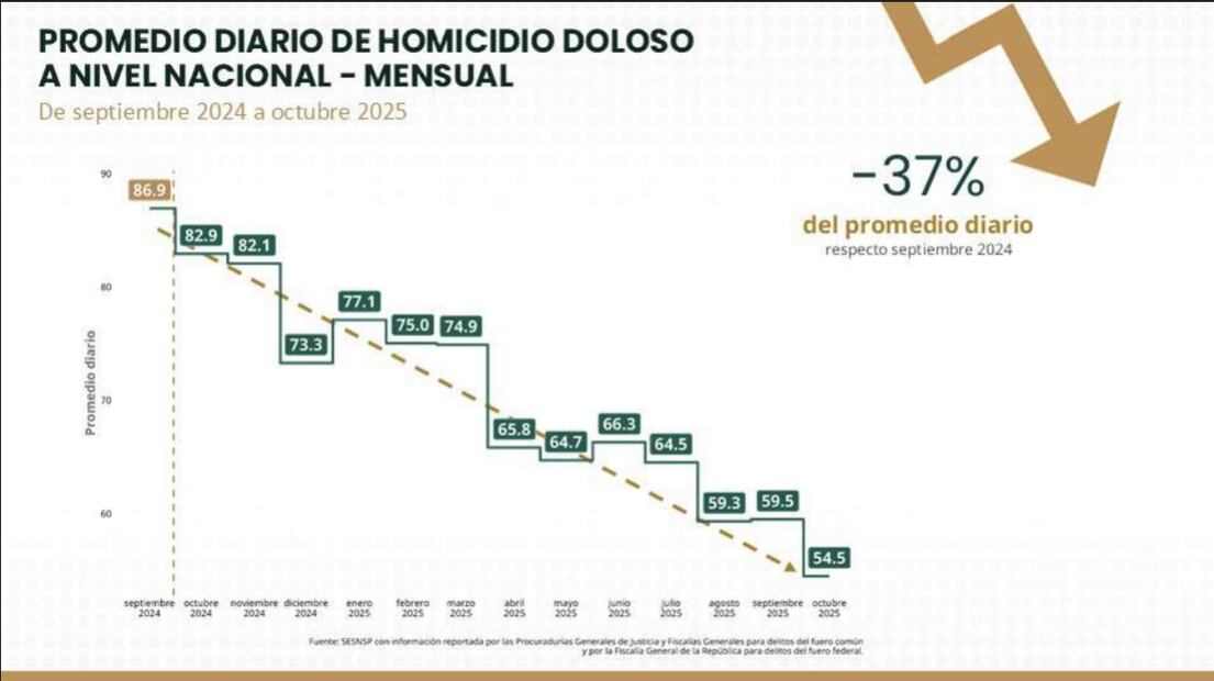 Promedio diario de homicidio dolodo a nivel nacional - mensual. Foto: especial