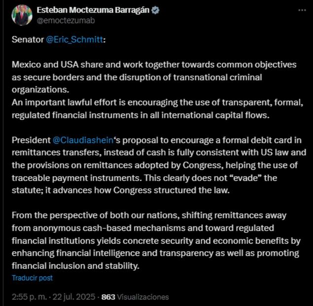 Intercambio de tuits entre Esteban Moctezuma y Eric Schmitt. Foto: Captura