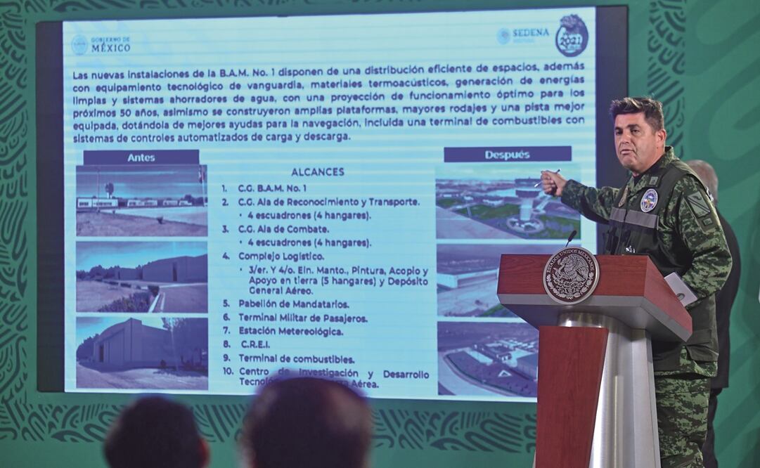 Gustavo R. Vallejo, ingeniero general y comandante de Ingenieros del AIFA, dijo que no se rebasará el presupuesto inicial para la obra. Foto: Hugo García. EL UNIVERSAL