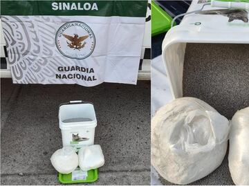 Binomios caninos detectan paquetes de metanfetamina oculta en arena para gato en Sinaloa
